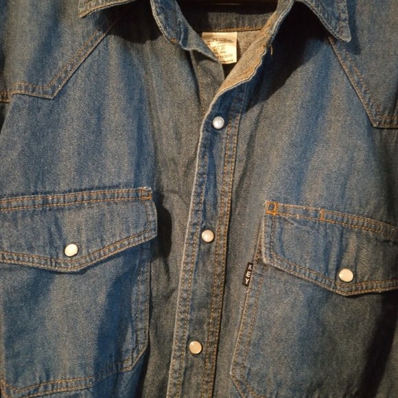 Key Men’s Western Pearl Snap Denim Button Up Size 2XL Regular Blue Denim Vintage - Picture 2 of 4